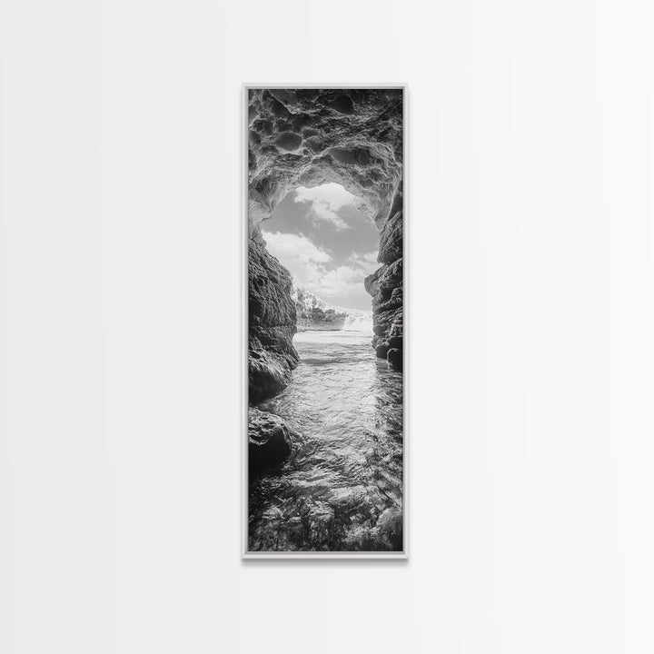 Sea Cave View, Ocean Opening, Rugged Rock Passage, Framed Canvas Print, Coastal Wall Art, Adventure Decor, Modern Rustic Style