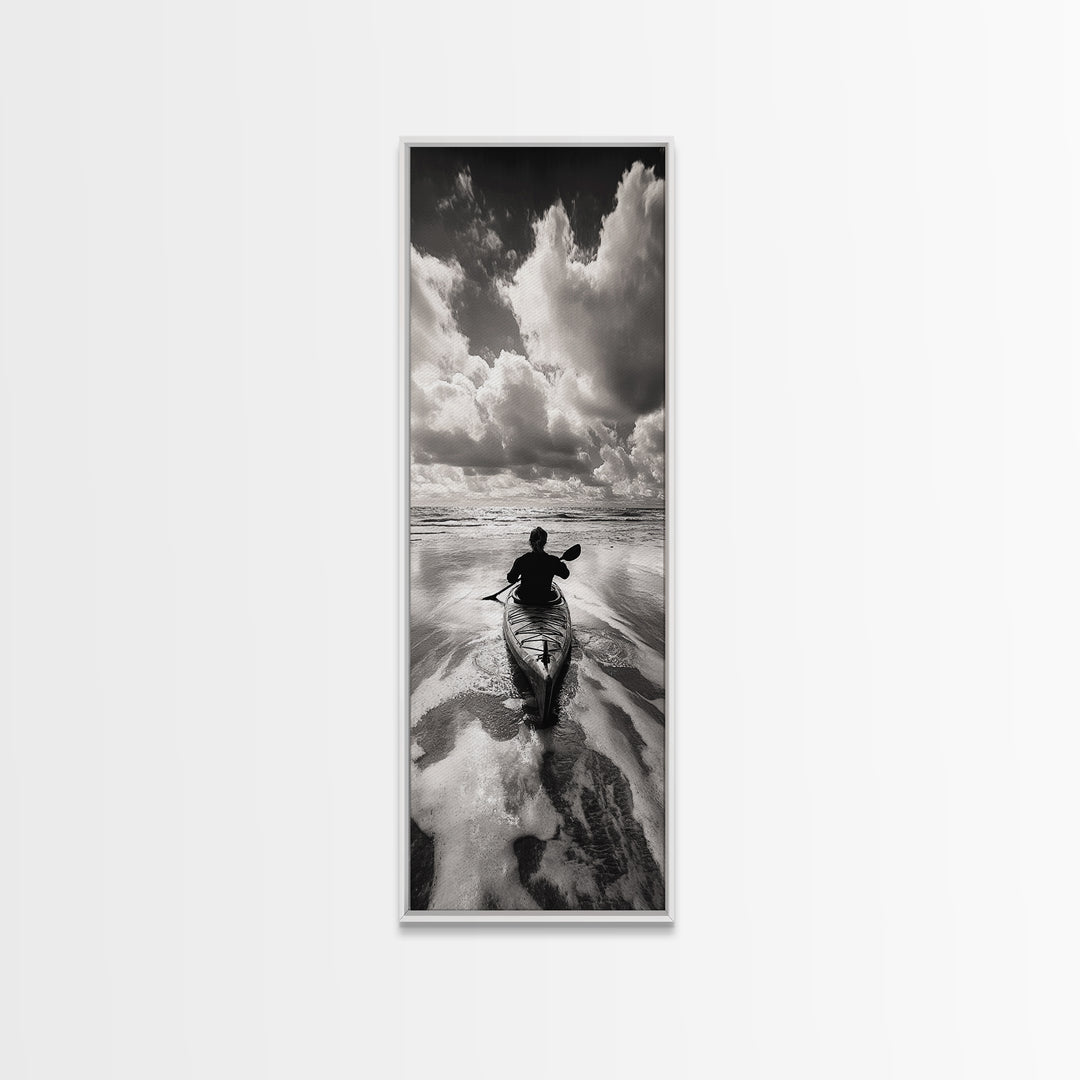 Ocean Adventure, Kayak Journey, Seascape Escape, Framed Canvas Print, Modern Office Wall Art, Coastal Decor, Adventure Photography