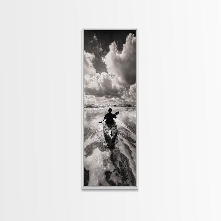 Ocean Adventure, Kayak Journey, Seascape Escape, Framed Canvas Print, Modern Office Wall Art, Coastal Decor, Adventure Photography