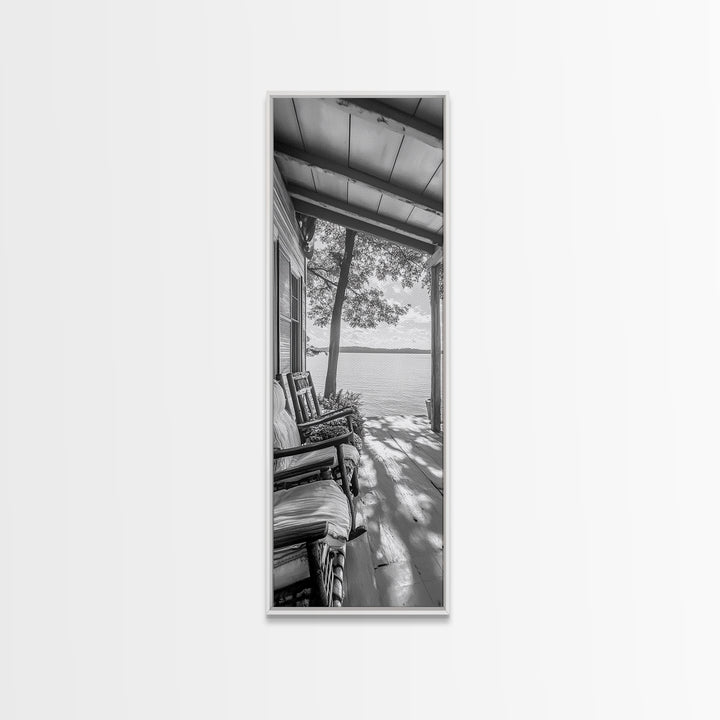 Lake Porch View, Rustic Charm, Cabin Vibes, Relaxing Nature Scene, Framed Canvas Print, Farmhouse Decor, Cozy Living Room Wall Art, Lakehouse Art