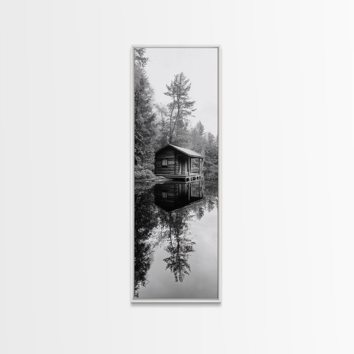 Cabin Reflection, Still Water, Forest Escape, Nature Retreat Art, Framed Canvas Print, Lakehouse Decor, Fall Cabin Scene, Cozy Rustic Wall Art
