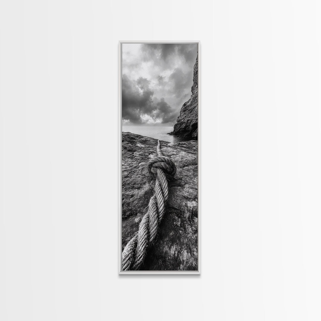 Nautical Rope, Coastal Texture, Ocean Cliff Mood, Seaside Minimal, Framed Canvas Print, Nautical Wall Art, Modern Rustic Bathroom Decor