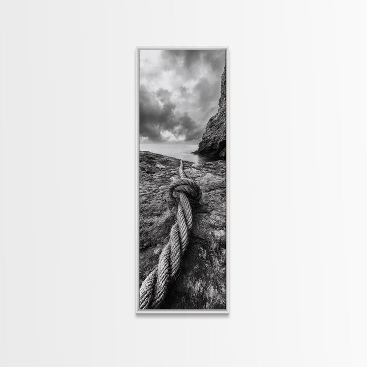Nautical Rope, Coastal Texture, Ocean Cliff Mood, Seaside Minimal, Framed Canvas Print, Nautical Wall Art, Modern Rustic Bathroom Decor