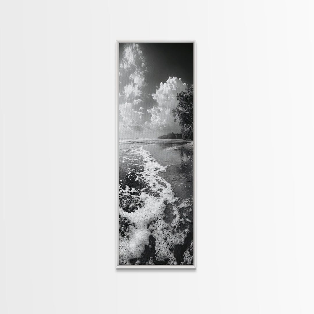 Ocean Shoreline, Coastal Decor, Beach Serenity, Nautical Style, Tranquil Scene, Framed Canvas Print, Bathroom Wall Art, Modern Beach Aesthetic