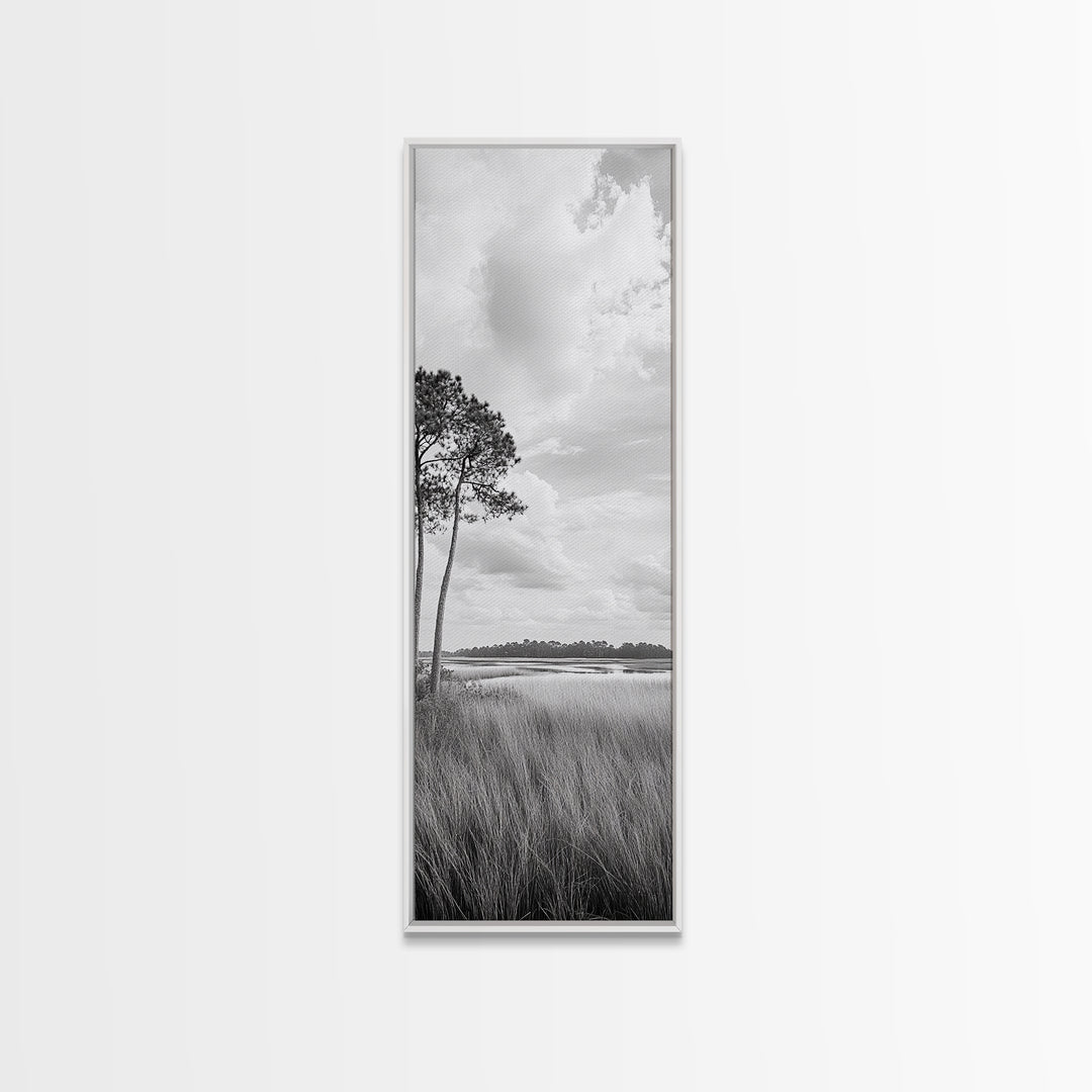 Marshland Trees, Coastal Wetlands, Serene Landscape, Peaceful Horizon, Framed Canvas Print, Office Wall Art, Minimalist Nature Art
