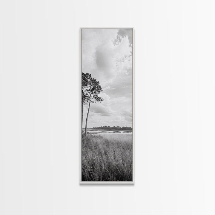 Marshland Trees, Coastal Wetlands, Serene Landscape, Peaceful Horizon, Framed Canvas Print, Office Wall Art, Minimalist Nature Art