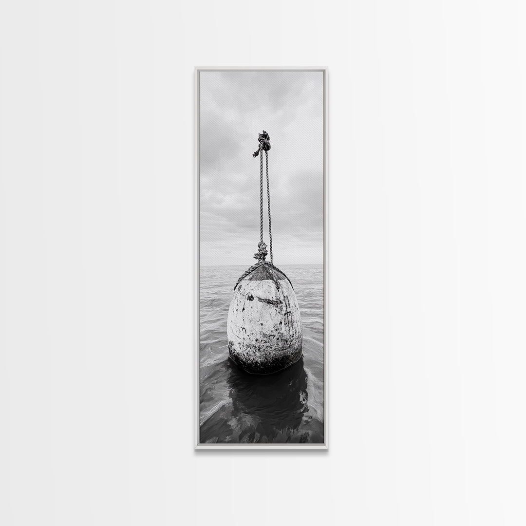 Nautical Buoy, Ocean Rope, Minimal Seascape, Framed Canvas Print, Coastal Wall Art, Bathroom Decor, Modern Nautical Art, Minimalist Home