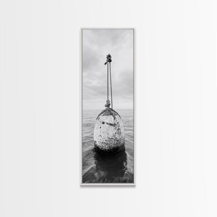 Nautical Buoy, Ocean Rope, Minimal Seascape, Framed Canvas Print, Coastal Wall Art, Bathroom Decor, Modern Nautical Art, Minimalist Home