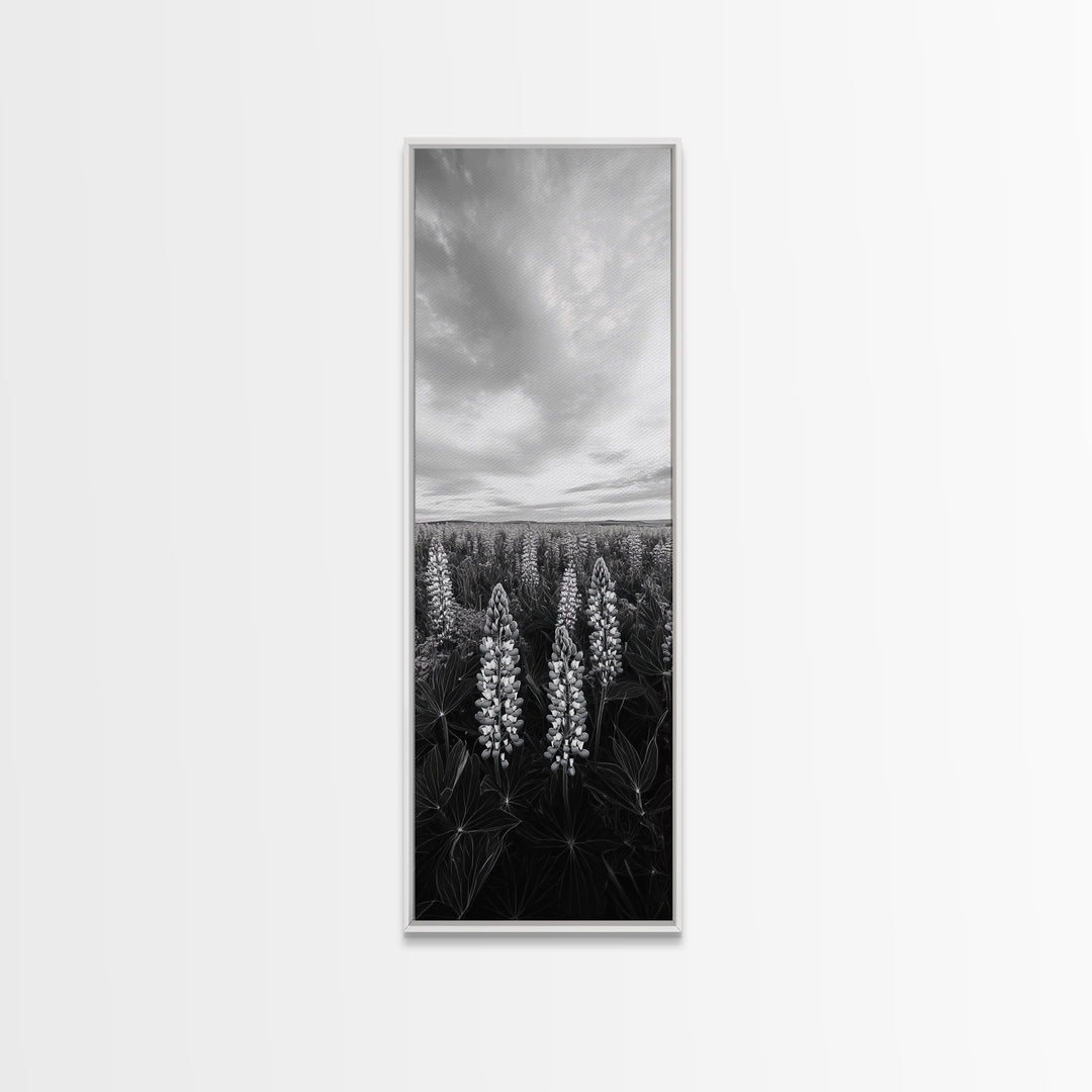 Lupine Field, Blooming Flowers, Meadow Horizon, Framed Canvas Print, Botanical Wall Art, Bedroom Decor, Nature-Inspired, Boho Floral Art