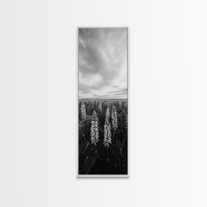 Lupine Field, Blooming Flowers, Meadow Horizon, Framed Canvas Print, Botanical Wall Art, Bedroom Decor, Nature-Inspired, Boho Floral Art