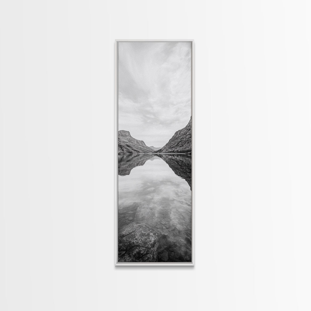 Mountain Lake, Glassy Water, Serene Reflection, Canvas Print, Bedroom Wall Art, Nature Photography, Minimalist Decor, Tranquil Vibe
