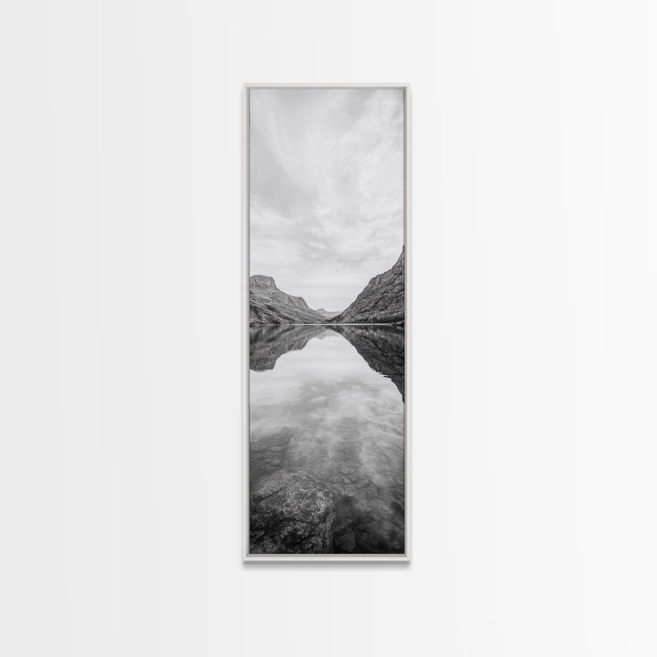 Mountain Lake, Glassy Water, Serene Reflection, Canvas Print, Bedroom Wall Art, Nature Photography, Minimalist Decor, Tranquil Vibe