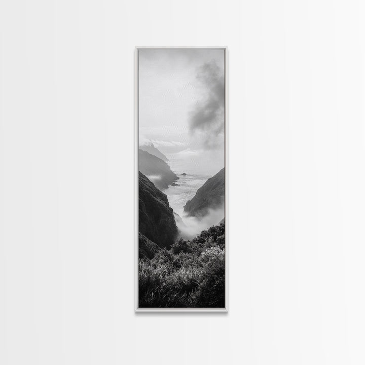 Foggy Coast, Ocean Cliffs, Atmospheric Horizon, Canvas Print, Nature Wall Art, Moody Landscape, Neutral Tones, Hallway or Office Decor
