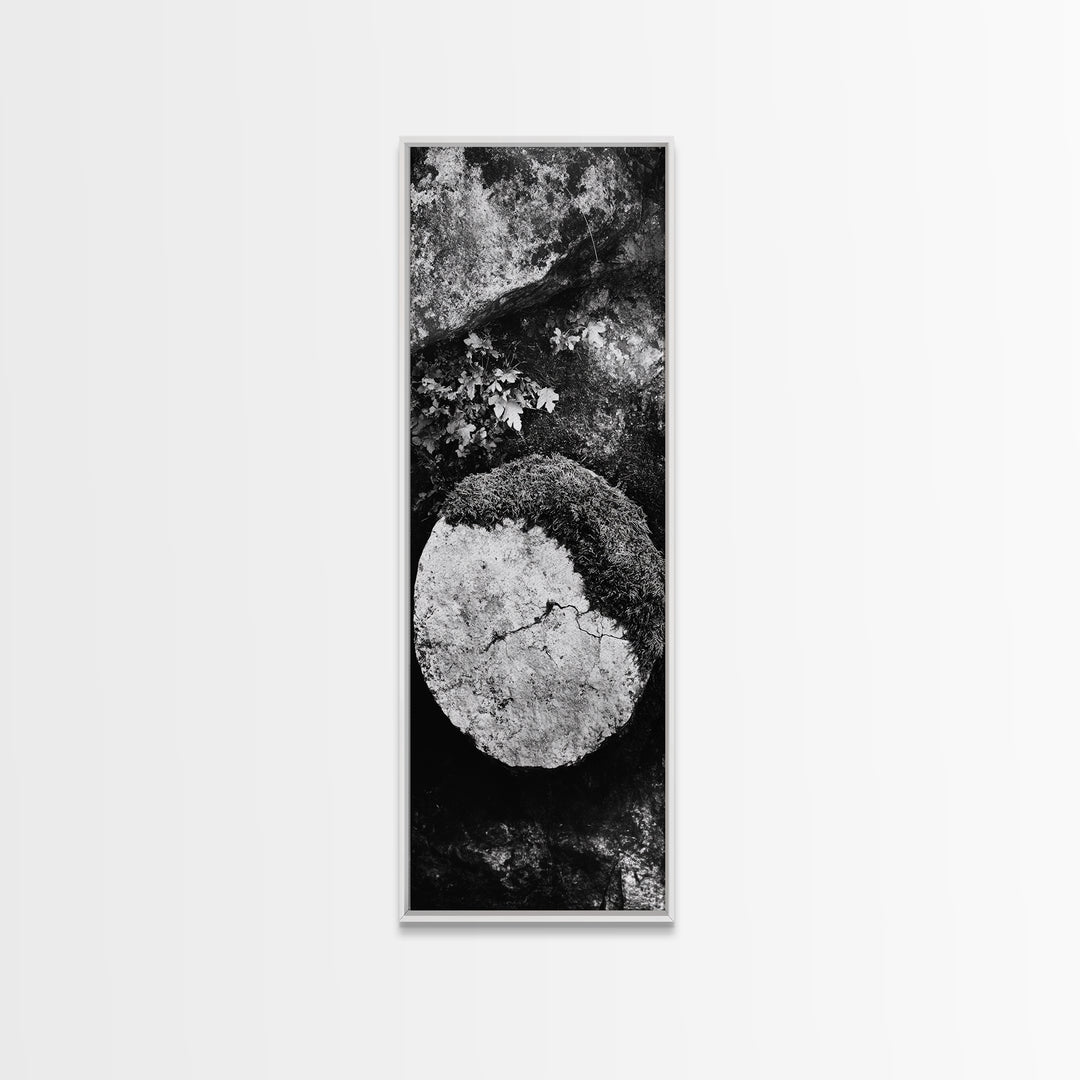 Zen Circle Stone, Forest Texture, Nature Balance, Canvas Print, Rustic Bathroom Decor, Earthy Wall Art, Minimalist Natural Style