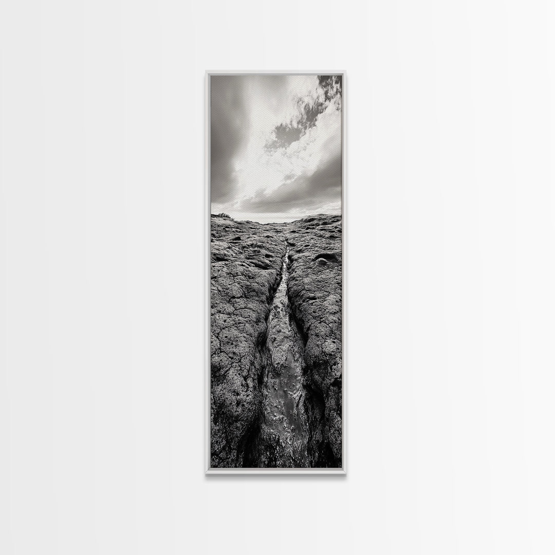 Lava Rock Path, Ocean Texture, Earth Flow, Framed Canvas Print, Coastal Bathroom Decor, Minimalist Natural Art, Moody Landscape Print