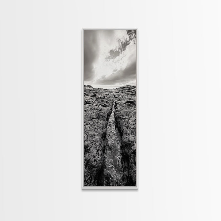 Lava Rock Path, Ocean Texture, Earth Flow, Framed Canvas Print, Coastal Bathroom Decor, Minimalist Natural Art, Moody Landscape Print