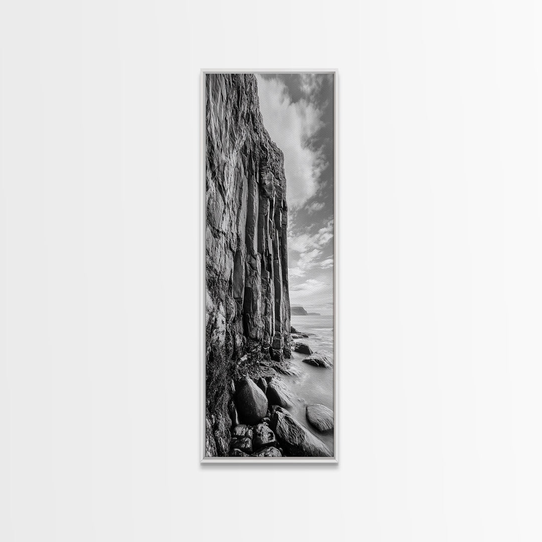 Cliffside Texture, Ocean Rocks, Vertical Landscape, Canvas Print, Modern Coastal Wall Art, Minimalist Nature Decor, Hallway Art
