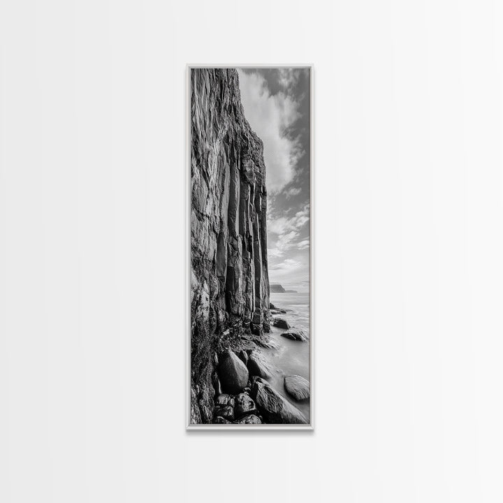 Cliffside Texture, Ocean Rocks, Vertical Landscape, Canvas Print, Modern Coastal Wall Art, Minimalist Nature Decor, Hallway Art