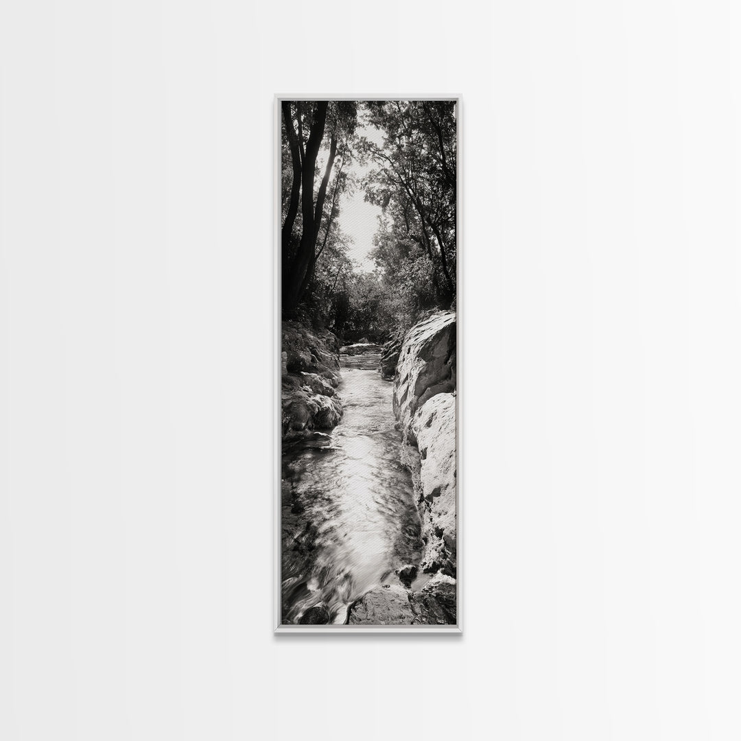 River Light Path, Black White Nature, Zen Landscape, Forest Photography, Canvas Print, Rustic Home Decor, Entryway Wall Art, Cabin Wall Art
