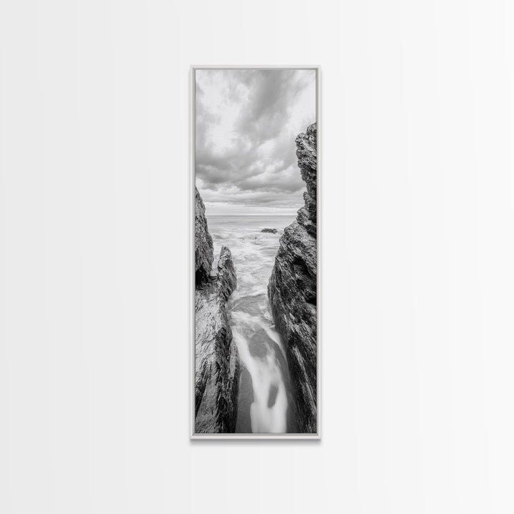 Rocky Sea Gap, Moody Ocean Art, Monochrome Seascape, Minimalist Wall Decor, Canvas Print, Coastal Living Room Wall Art, Living Room Art