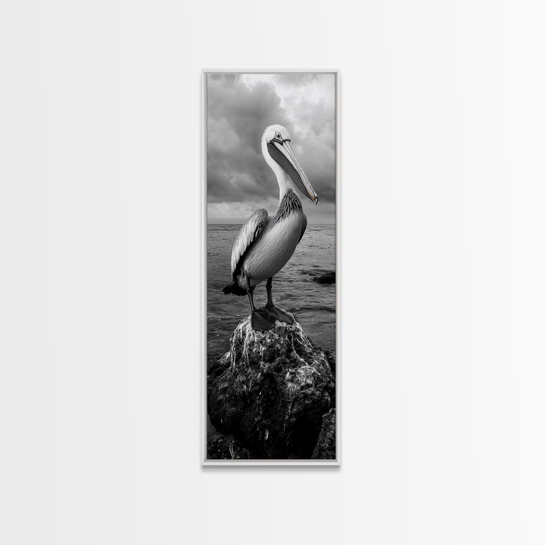 Coastal Bird Portrait, Ocean Wildlife, Nature Decor, Minimalist Art, Framed Canvas Print, Beach House Bathroom Wall Art, Living Room Art