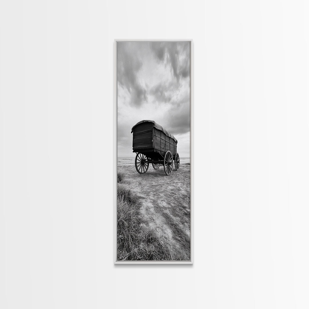 Covered Wagon Trail, Old West Scene, Vintage Rustic Art, Homestead Vibe, Framed Canvas Print, Farmhouse or Office Wall Art, Boho Bedroom