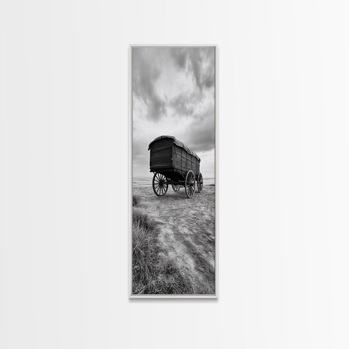 Covered Wagon Trail, Old West Scene, Vintage Rustic Art, Homestead Vibe, Framed Canvas Print, Farmhouse or Office Wall Art, Boho Bedroom