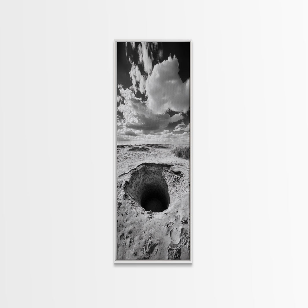 Desert Sinkhole Scene, Mysterious Landscape, Surreal Earth Art, Framed Canvas Print, Moody Bedroom Print, Office Wall Art, Cabin Wall Art