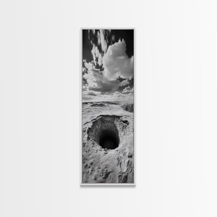 Desert Sinkhole Scene, Mysterious Landscape, Surreal Earth Art, Framed Canvas Print, Moody Bedroom Print, Office Wall Art, Cabin Wall Art