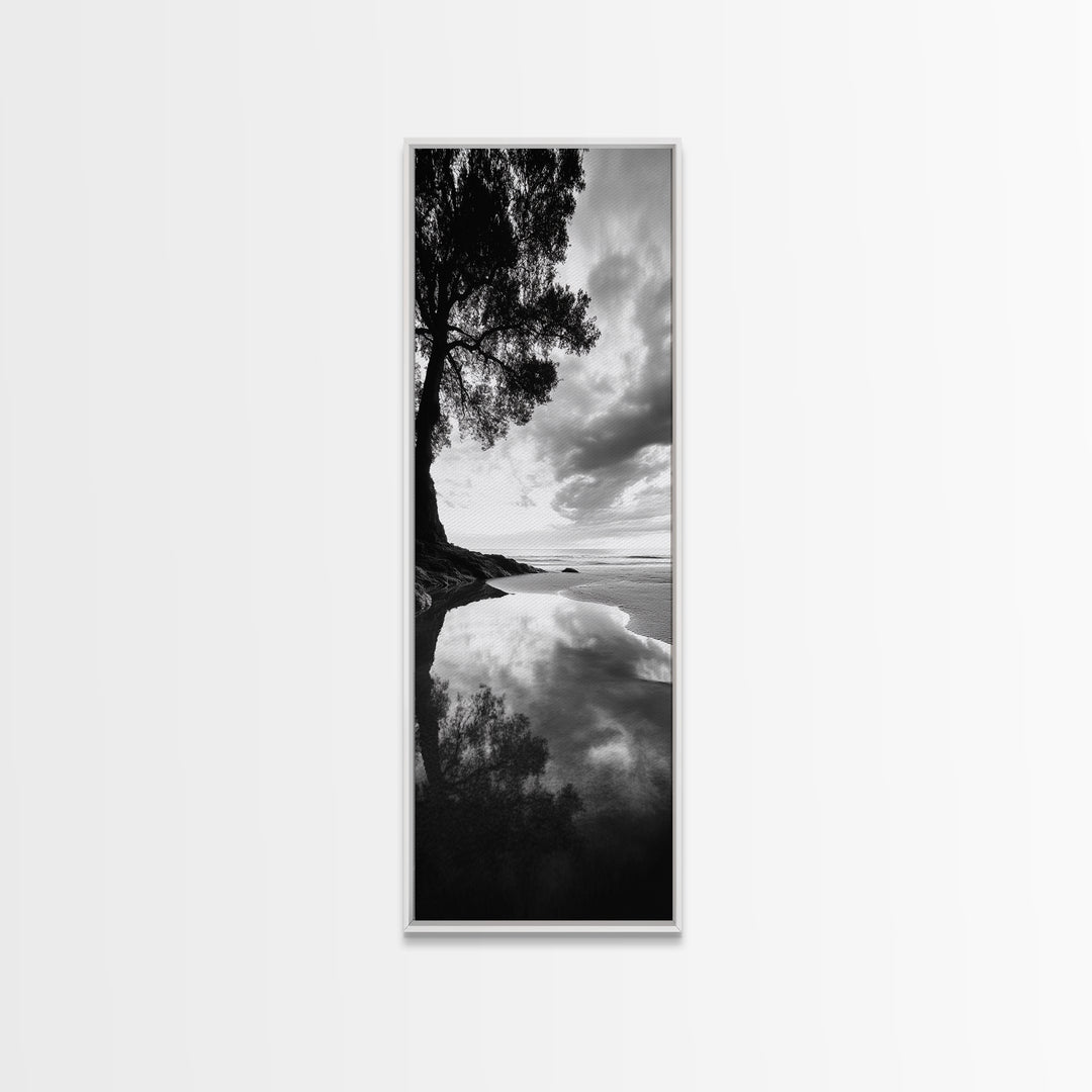 Reflections, Tranquil Shore, Tree Silhouette, Canvas Print, Zen Minimalist Decor, Beach Meditation Space or Spa Wall Art, Minimalist Decor