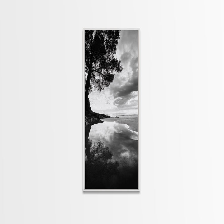 Reflections, Tranquil Shore, Tree Silhouette, Canvas Print, Zen Minimalist Decor, Beach Meditation Space or Spa Wall Art, Minimalist Decor