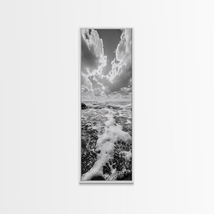 Sparkling Ocean, Cloud Horizon, Sea Breeze, Framed Canvas Print, Bright Coastal Art, Bathroom or Living Room Summer Vibe Wall Decor