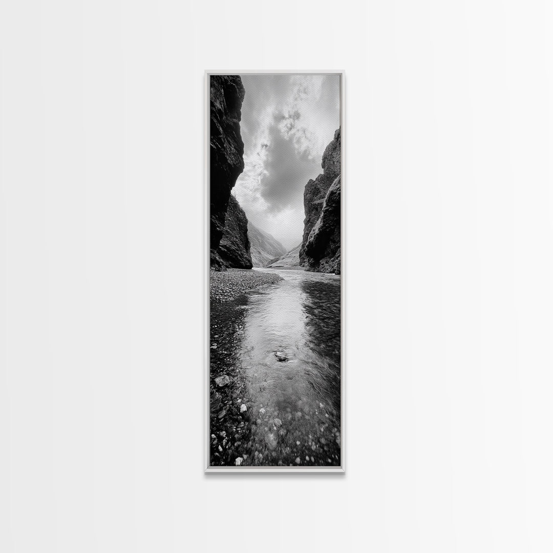 Mountain Valley, Serene Stream, Canyon Light, Framed Canvas Print, Peaceful Nature Scene, Bedroom or Study Minimalist Wall Decor