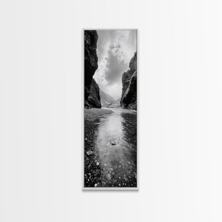 Mountain Valley, Serene Stream, Canyon Light, Framed Canvas Print, Peaceful Nature Scene, Bedroom or Study Minimalist Wall Decor
