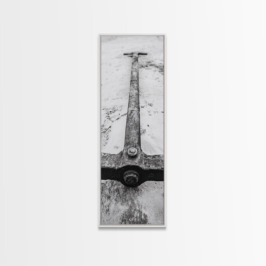 Rusted Anchor, Beach Texture, Metal Detail, Framed Canvas Print, Industrial Coastal Wall Art, Nautical Bathroom Print, Office Decor