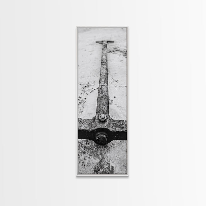 Rusted Anchor, Beach Texture, Metal Detail, Framed Canvas Print, Industrial Coastal Wall Art, Nautical Bathroom Print, Office Decor