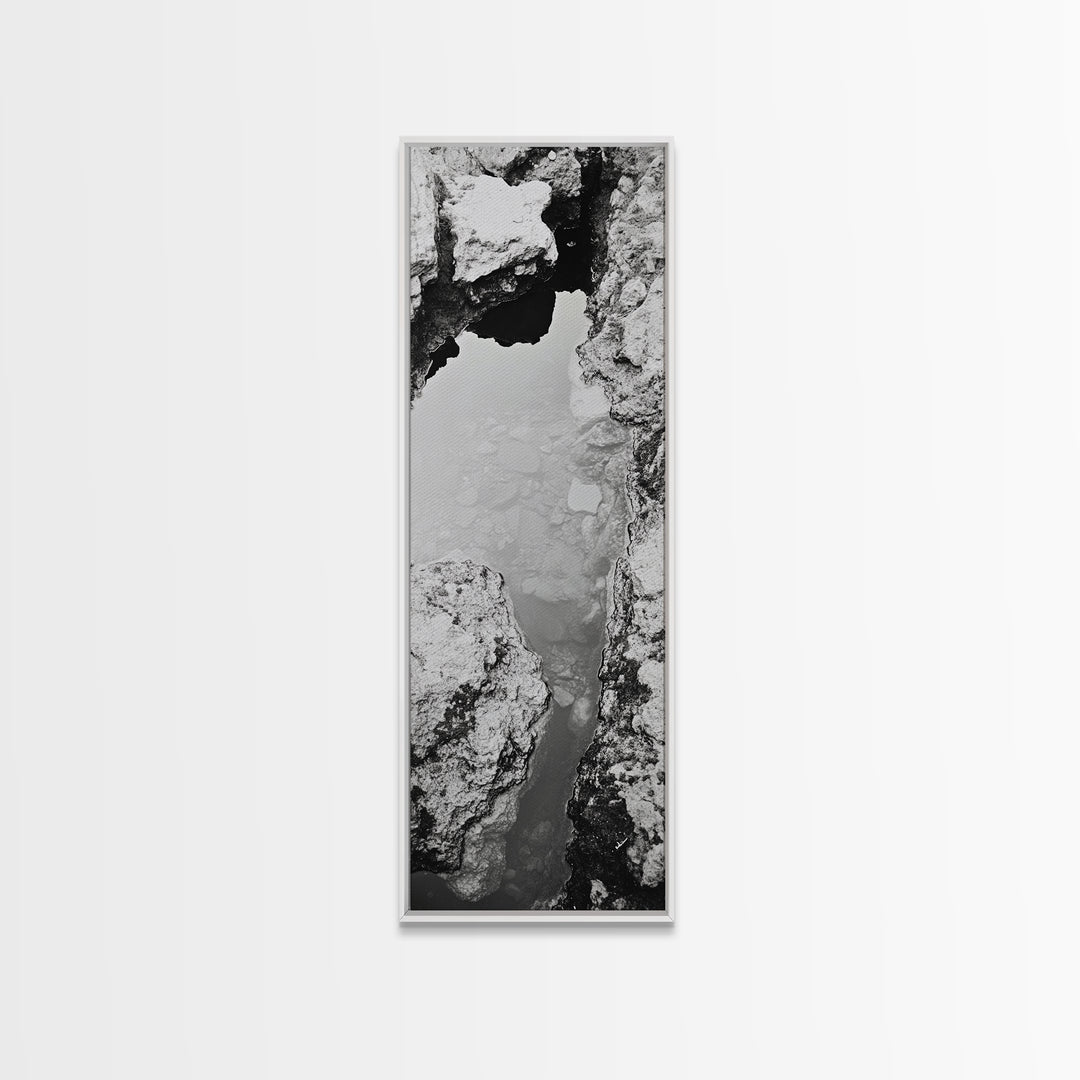Tidal Pool, Coastal Rock, Still Water, Natural Texture, Framed Canvas Print Earth Tone Decor, Zen Bathroom Art, Modern Minimalist Nature Wall Print