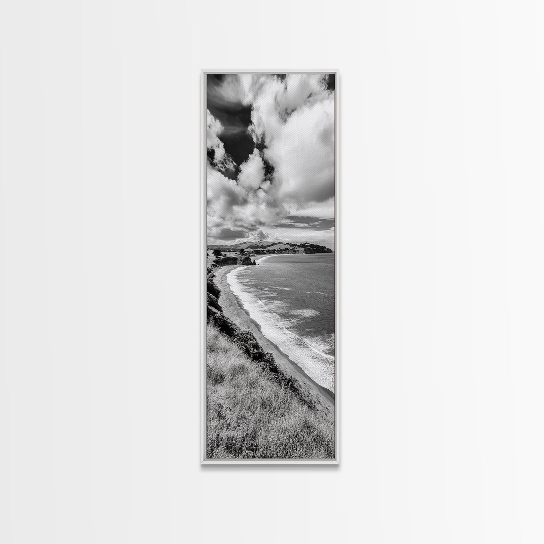 Seaside Cliffs, Rolling Hills, Dramatic Clouds, Framed Canvas Print, Country Landscape Art, Living Room Wall Art, Modern Rustic Decor