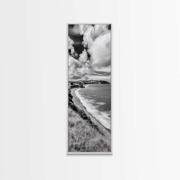 Seaside Cliffs, Rolling Hills, Dramatic Clouds, Framed Canvas Print, Country Landscape Art, Living Room Wall Art, Modern Rustic Decor