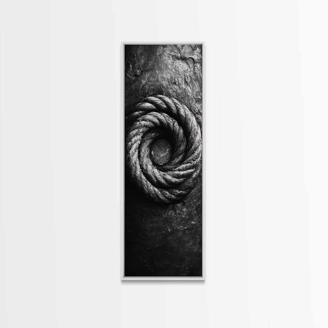 Nautical Rope Closeup, Industrial Texture, Abstract Rustic, Framed Canvas Print, Office Wall Art, Monochrome Art, Modern Nautical Decor