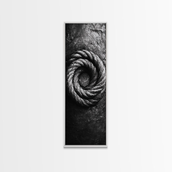 Nautical Rope Closeup, Industrial Texture, Abstract Rustic, Framed Canvas Print, Office Wall Art, Monochrome Art, Modern Nautical Decor