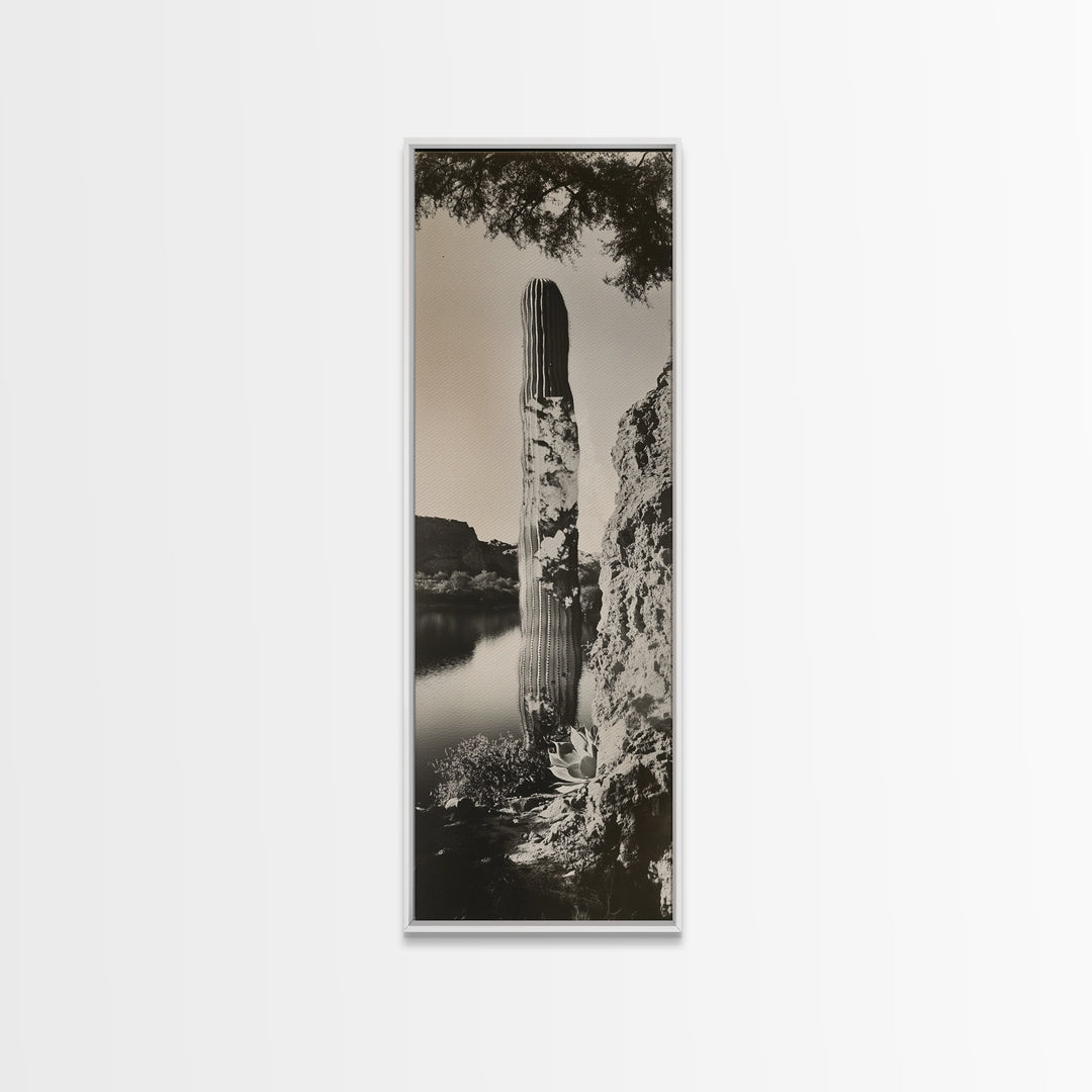 Desert Cactus Art, Surreal Nature Print, Moody Landscape Wall Art, Living Room Decor, Framed Canvas Print, Boho Western Aesthetic