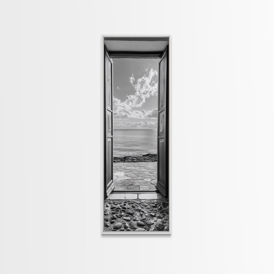 Open Door View, Sea Horizon Art, Dreamy Ocean Photography, Modern Entryway Decor, Framed Canvas Print, Minimalist Style Seascape