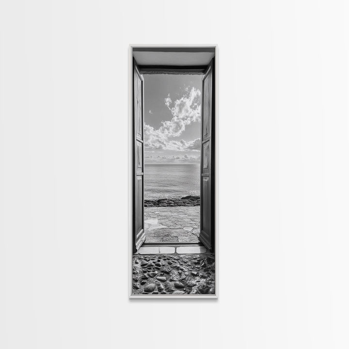 Open Door View, Sea Horizon Art, Dreamy Ocean Photography, Modern Entryway Decor, Framed Canvas Print, Minimalist Style Seascape