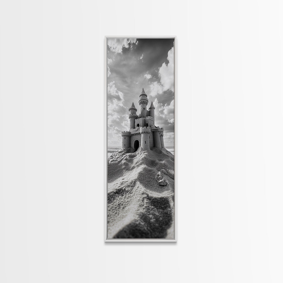 Sandcastle Fantasy, Beach Dream Print, Whimsical Coastal Decor, Kids Room or Nursery Art, Framed Canvas Print, Fairytale Vibe