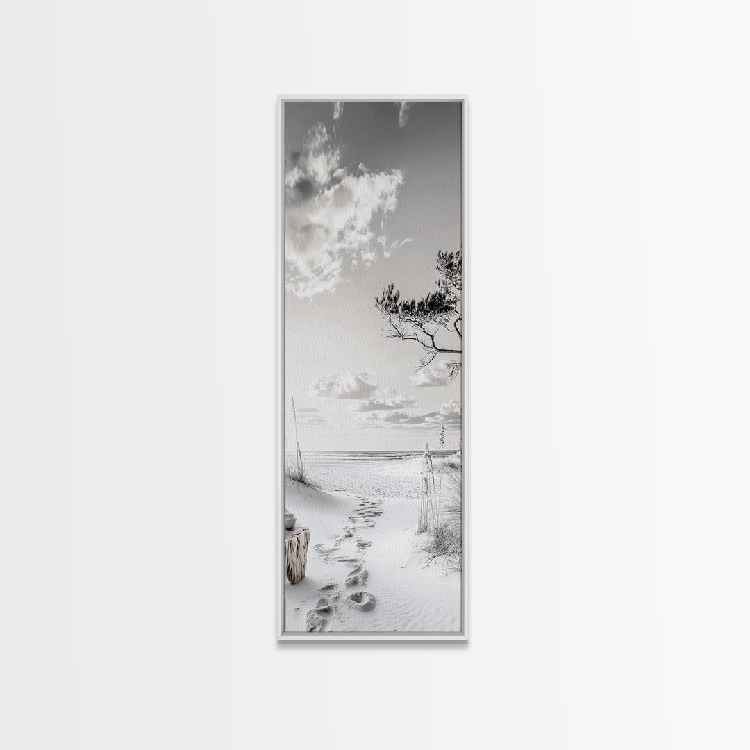 Tranquil Beach Walk, Coastal Pathway Print, Ocean Escape Wall Art, Entryway or Hall Decor, Framed Canvas Print, Serene Natural Style