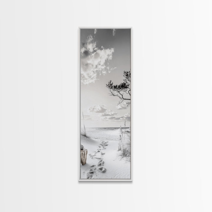 Tranquil Beach Walk, Coastal Pathway Print, Ocean Escape Wall Art, Entryway or Hall Decor, Framed Canvas Print, Serene Natural Style