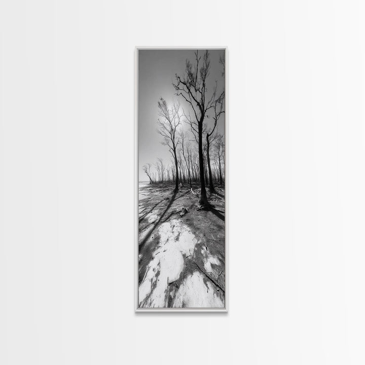 Haunting Tree Silhouettes, Forest Edge, Black White Nature, Desert Trees, Framed Canvas Print, Fall Art, Living Room Wall Art