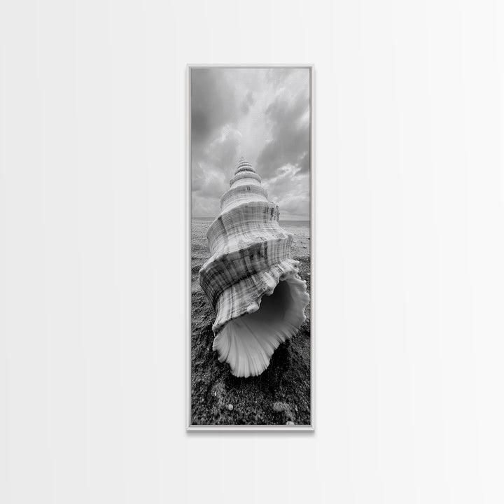 Shell Closeup, Ocean Texture, Natural Spiral, Minimalist Shell, Seashell Photography Framed Canvas Print, Coastal Kitchen Wall Art