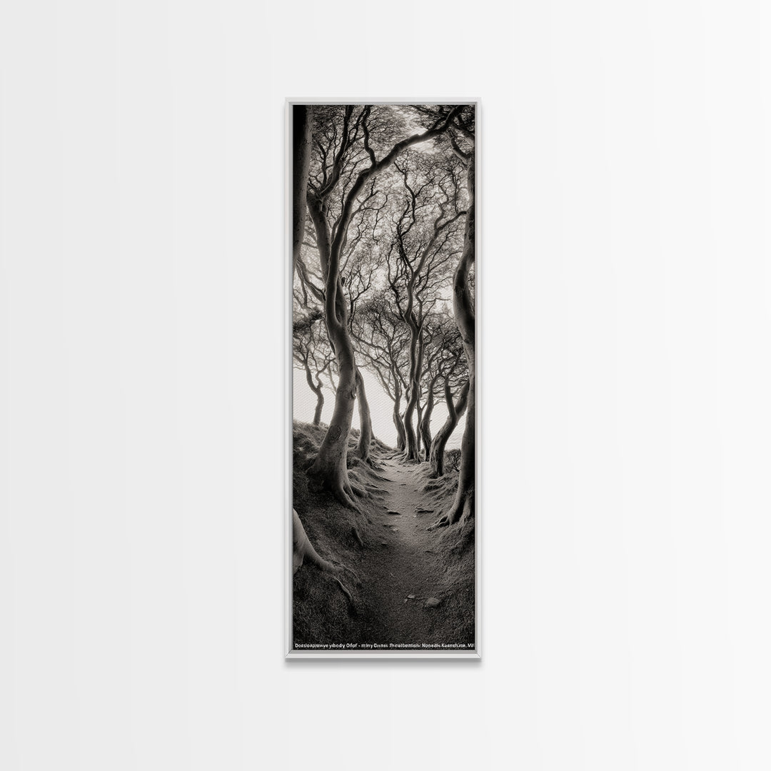 Twisted Trees, Enchanted Path, Forest Tunnel, Autumn Mood, Mystical Nature Framed Canvas Print, Fall Entryway Wall Art, Rustic Decor